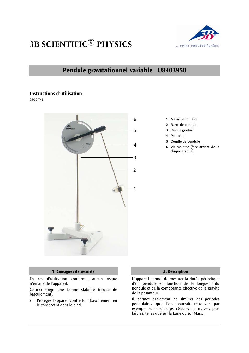 3b scientific® physics | 3B Scientific Variable g Pendulum User Manual | Page 5 / 12