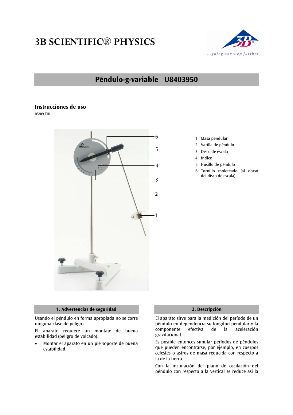 3b scientific® physics | 3B Scientific Variable g Pendulum User Manual | Page 9 / 12