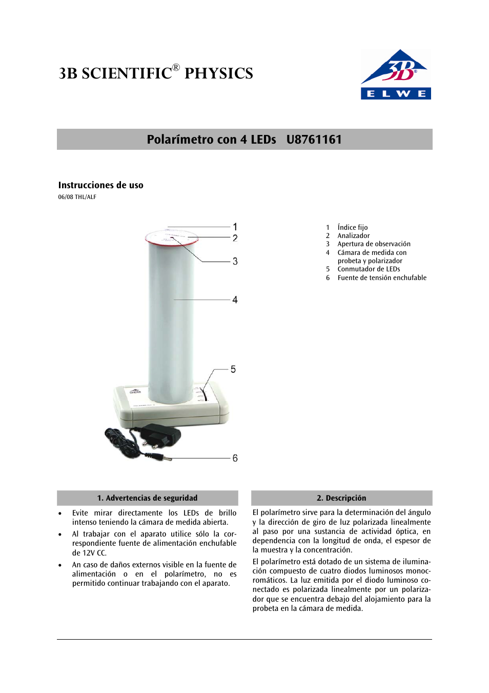 3b scientific, Physics | 3B Scientific Polarimeter with 4 LEDs (115 V, 50__60 Hz) User Manual | Page 17 / 24