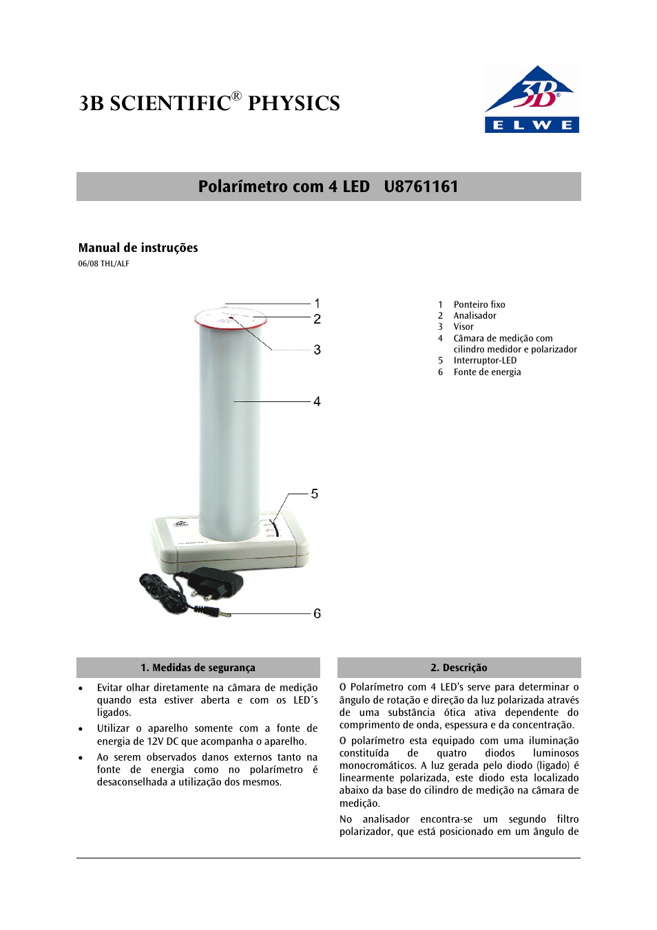 3b scientific, Physics | 3B Scientific Polarimeter with 4 LEDs (115 V, 50__60 Hz) User Manual | Page 21 / 24