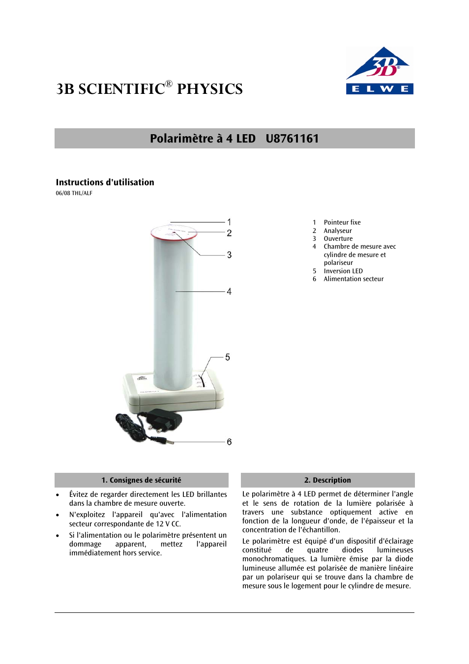 3b scientific, Physics | 3B Scientific Polarimeter with 4 LEDs (115 V, 50__60 Hz) User Manual | Page 9 / 24