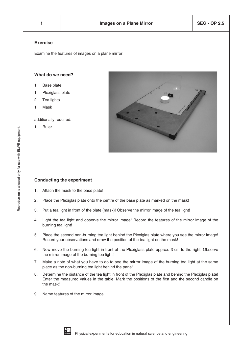 Seg - op 2.5 images on a plane mirror | 3B Scientific SEK Optics User Manual | Page 23 / 84