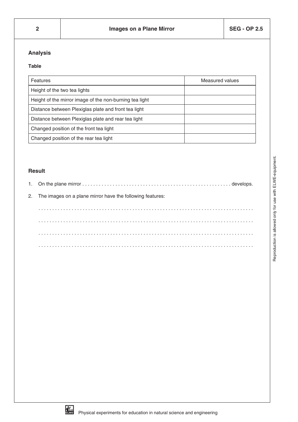 Analysis, Result, 2seg - op 2.5 images on a plane mirror | 3B Scientific SEK Optics User Manual | Page 24 / 84