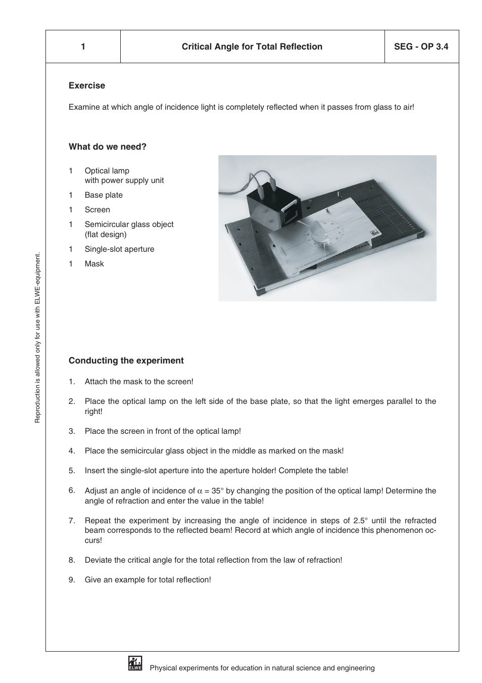 Seg - op 3.4 critical angle for total reflection | 3B Scientific SEK Optics User Manual | Page 31 / 84