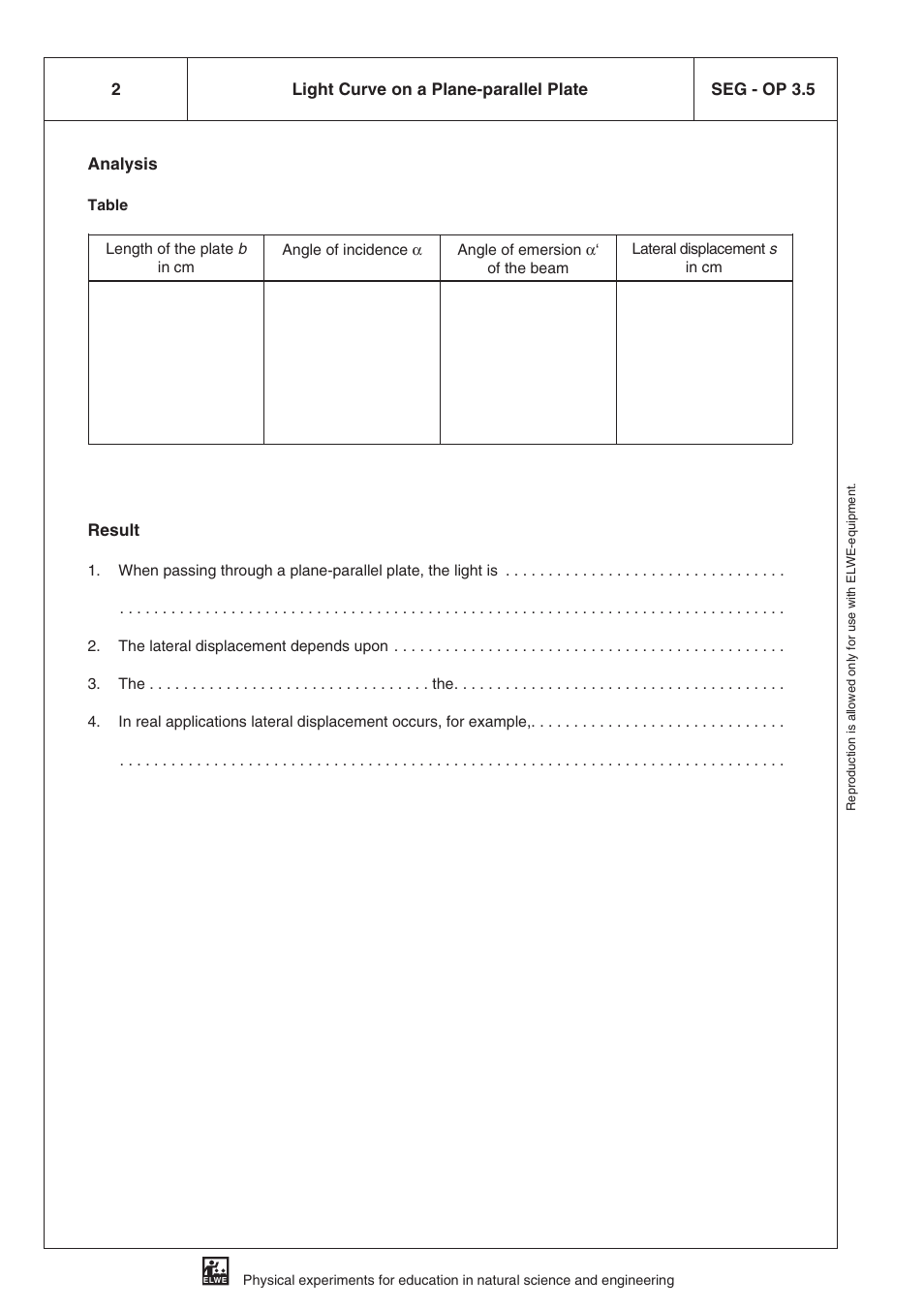 Analysis, Result | 3B Scientific SEK Optics User Manual | Page 34 / 84