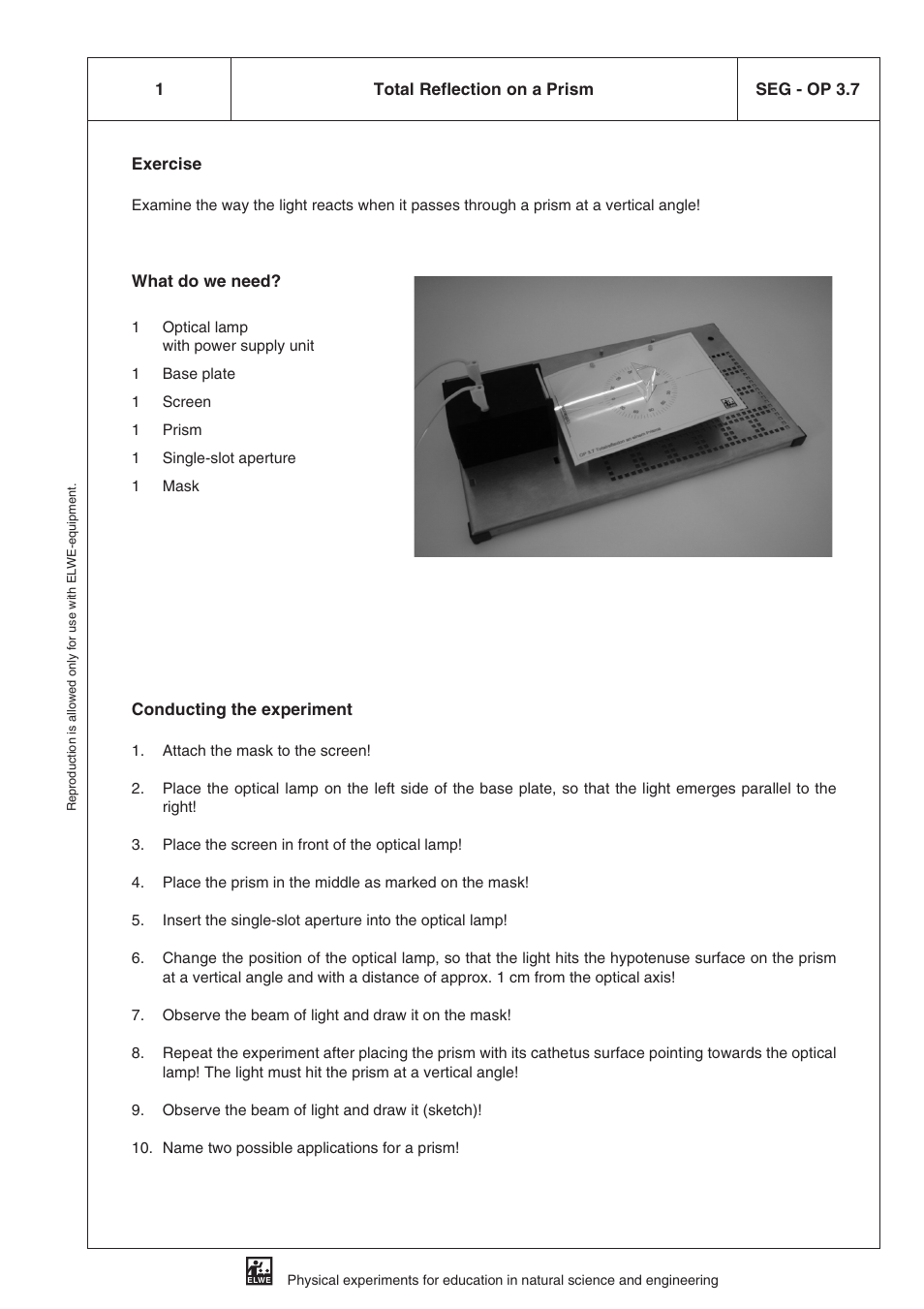 Seg - op 3.7 total reflection on a prism | 3B Scientific SEK Optics User Manual | Page 37 / 84
