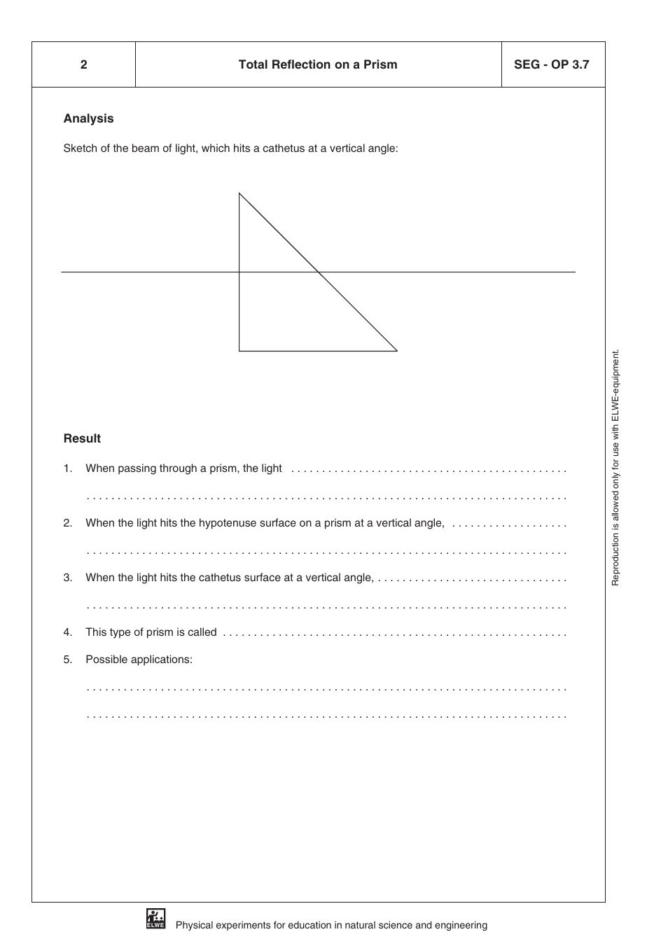 Analysis, Result, 2seg - op 3.7 total reflection on a prism | 3B Scientific SEK Optics User Manual | Page 38 / 84