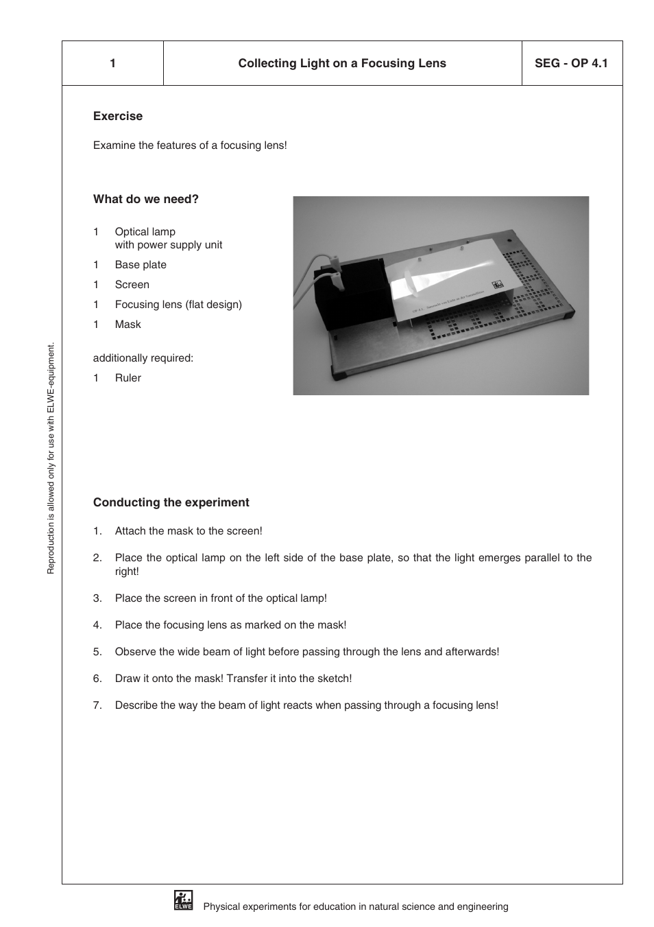Op 4 lenses, Seg - op 4.1 collecting light on a focusing lens | 3B Scientific SEK Optics User Manual | Page 39 / 84