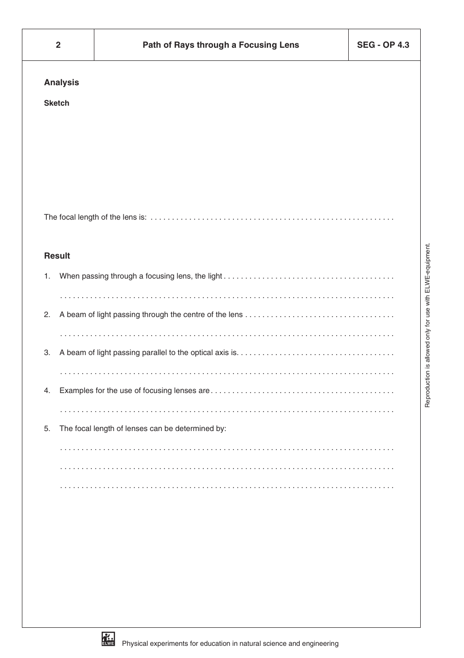 Analysis, Result, 2seg - op 4.3 path of rays through a focusing lens | 3B Scientific SEK Optics User Manual | Page 44 / 84