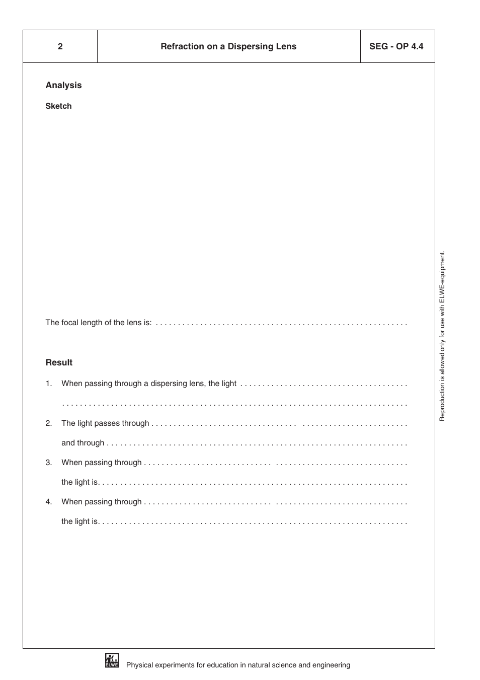 Analysis, Result, 2seg - op 4.4 refraction on a dispersing lens | 3B Scientific SEK Optics User Manual | Page 46 / 84