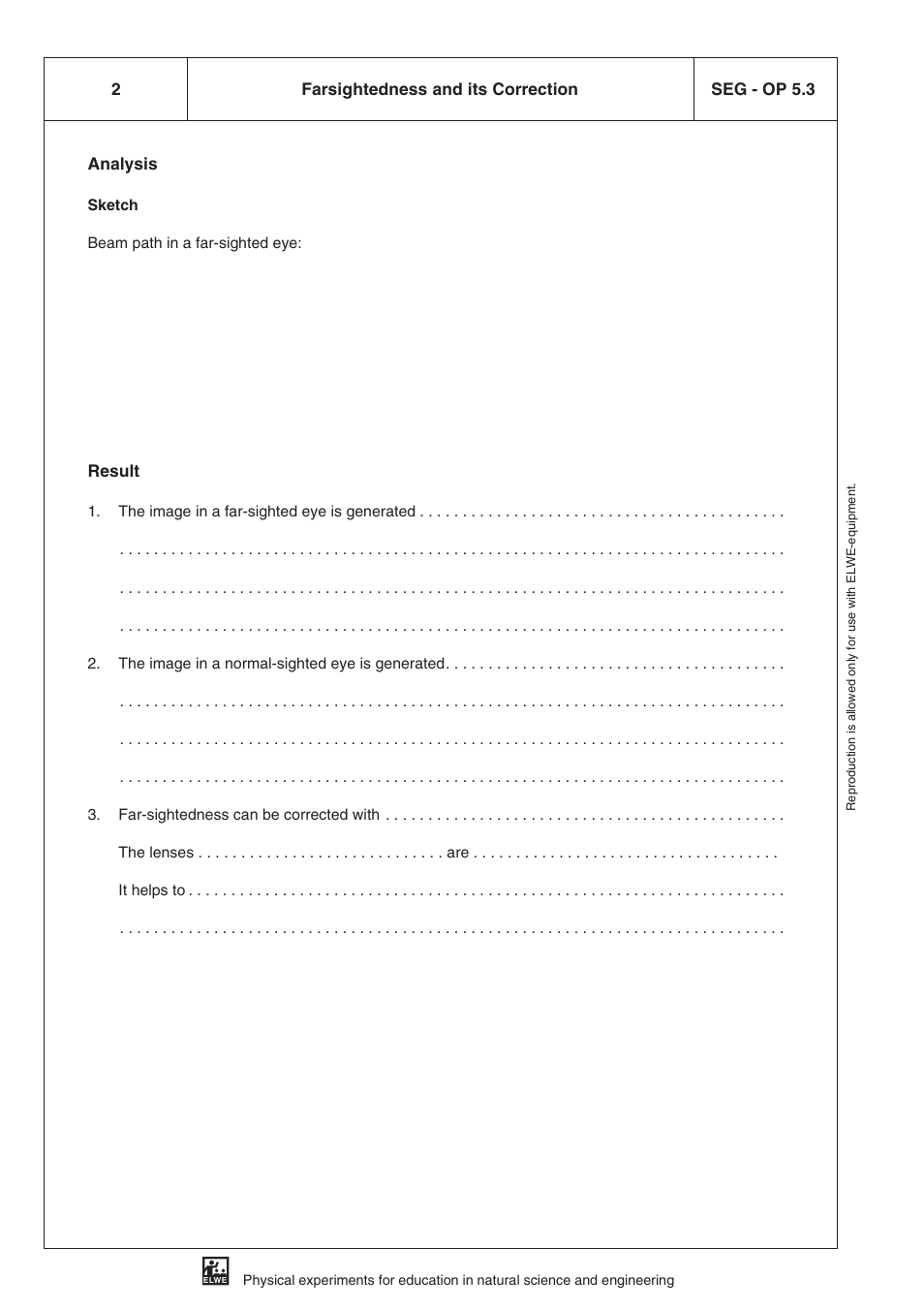 Analysis, Result, 2seg - op 5.3 farsightedness and its correction | 3B Scientific SEK Optics User Manual | Page 66 / 84