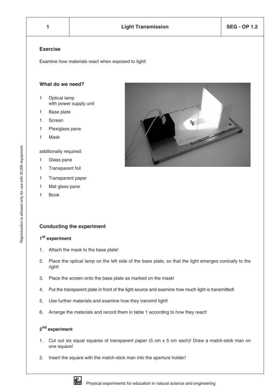 Seg - op 1.2 light transmission | 3B Scientific SEK Optics User Manual | Page 7 / 84