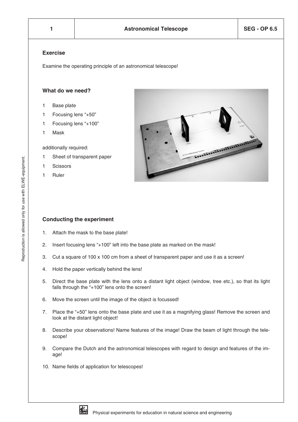 Seg - op 6.5 astronomical telescope | 3B Scientific SEK Optics User Manual | Page 75 / 84