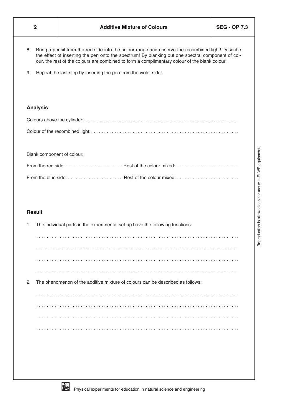 Analysis, Result, 2seg - op 7.3 additive mixture of colours | 3B Scientific SEK Optics User Manual | Page 82 / 84