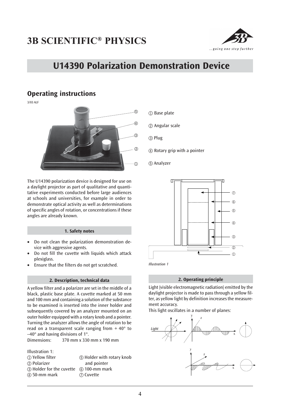 3B Scientific Demonstration Polarimeter User Manual | 3 pages