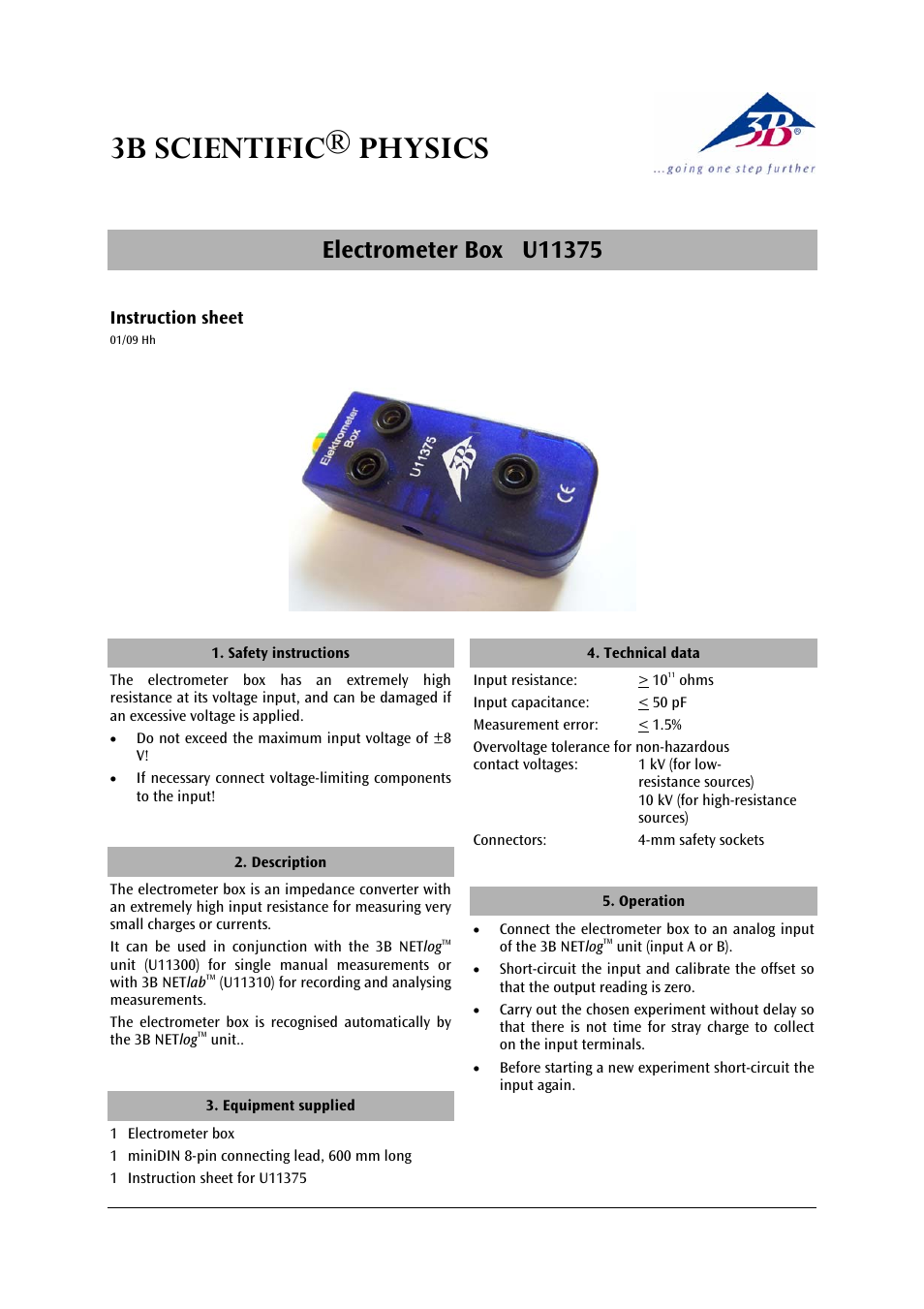 3B Scientific Electrometer Box User Manual | 2 pages