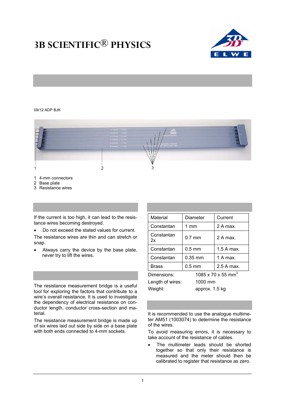 3B Scientific Resistance Apparatus User Manual | 2 pages