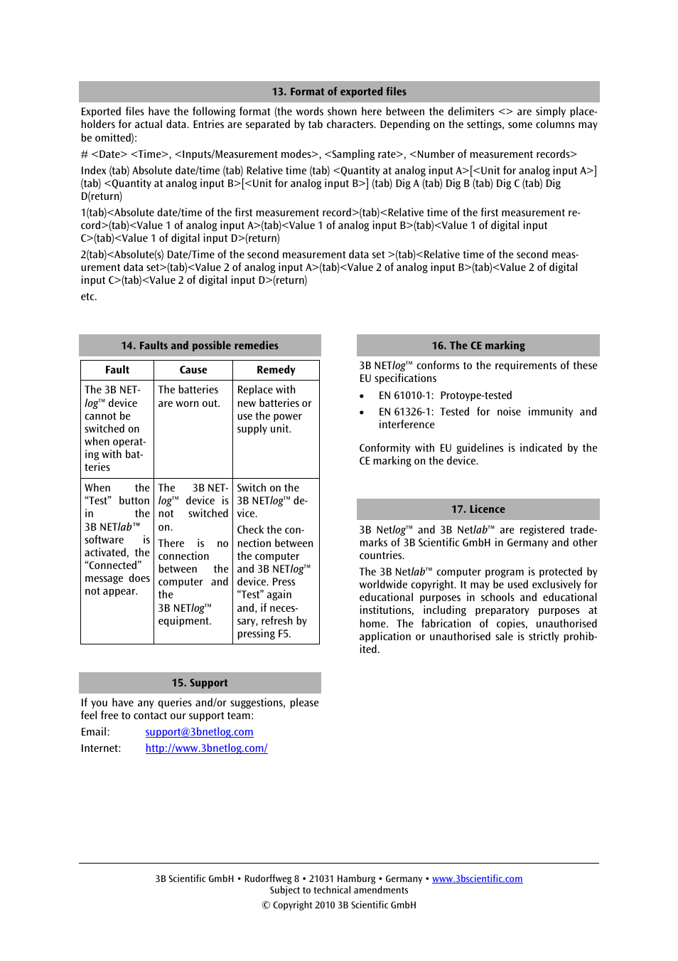 3B Scientific 3B NETlog™ with Ethernet Port (230 V, 50__60 Hz) User Manual | Page 16 / 60