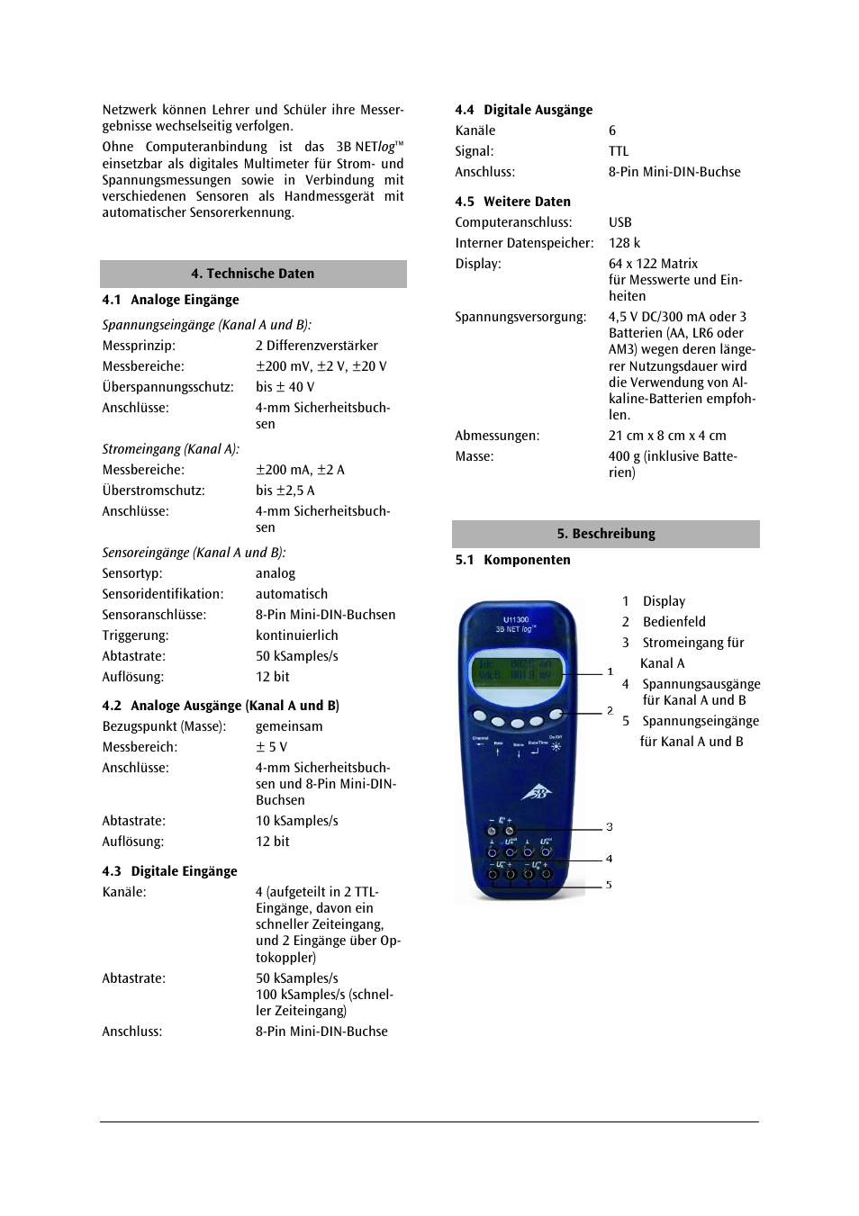 3B Scientific 3B NETlog™ with Ethernet Port (230 V, 50__60 Hz) User Manual | Page 2 / 60