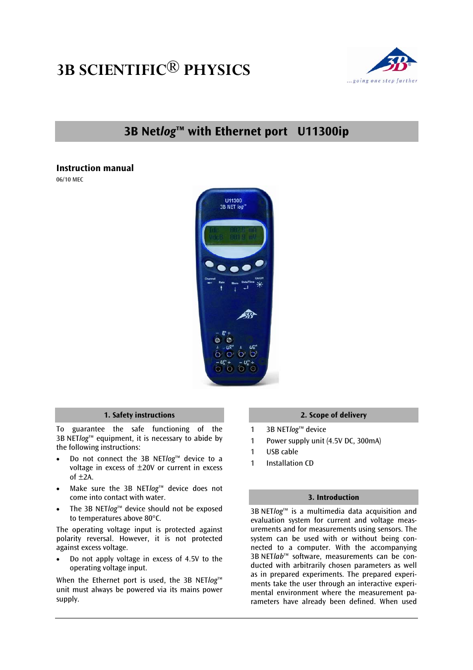 3b scientific® physics | 3B Scientific 3B NETlog™ with Ethernet Port (230 V, 50__60 Hz) User Manual | Page 9 / 60