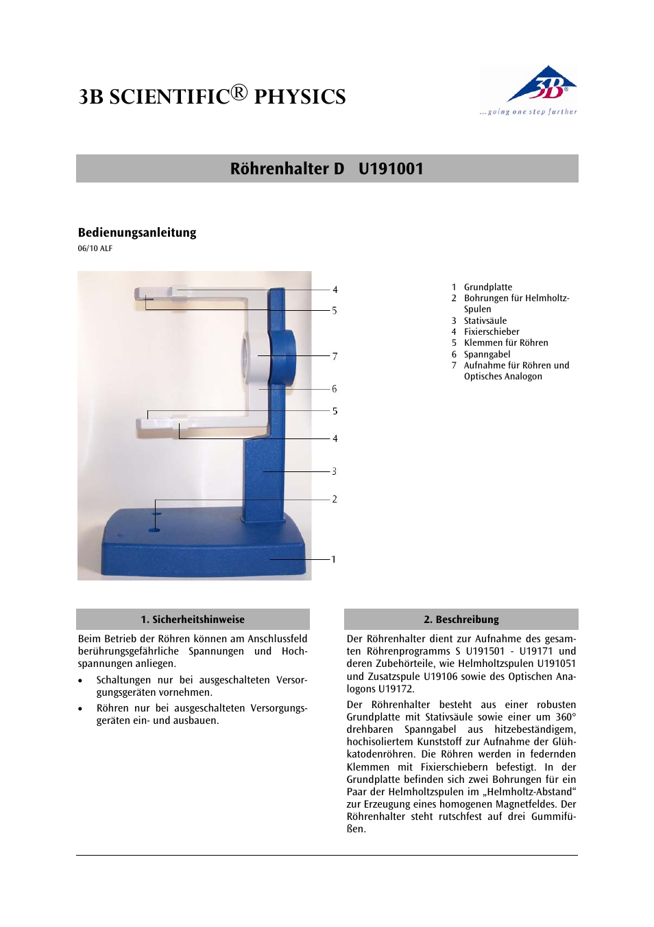 3B Scientific Teltron Tube Holder D User Manual | 12 pages