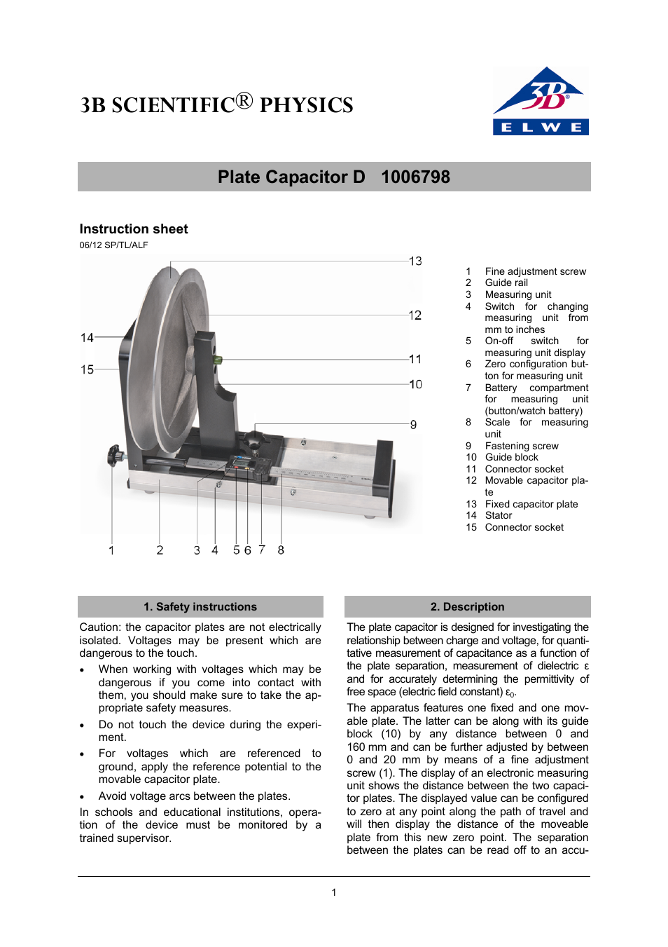 3B Scientific Plate Capacitor D User Manual | 4 pages