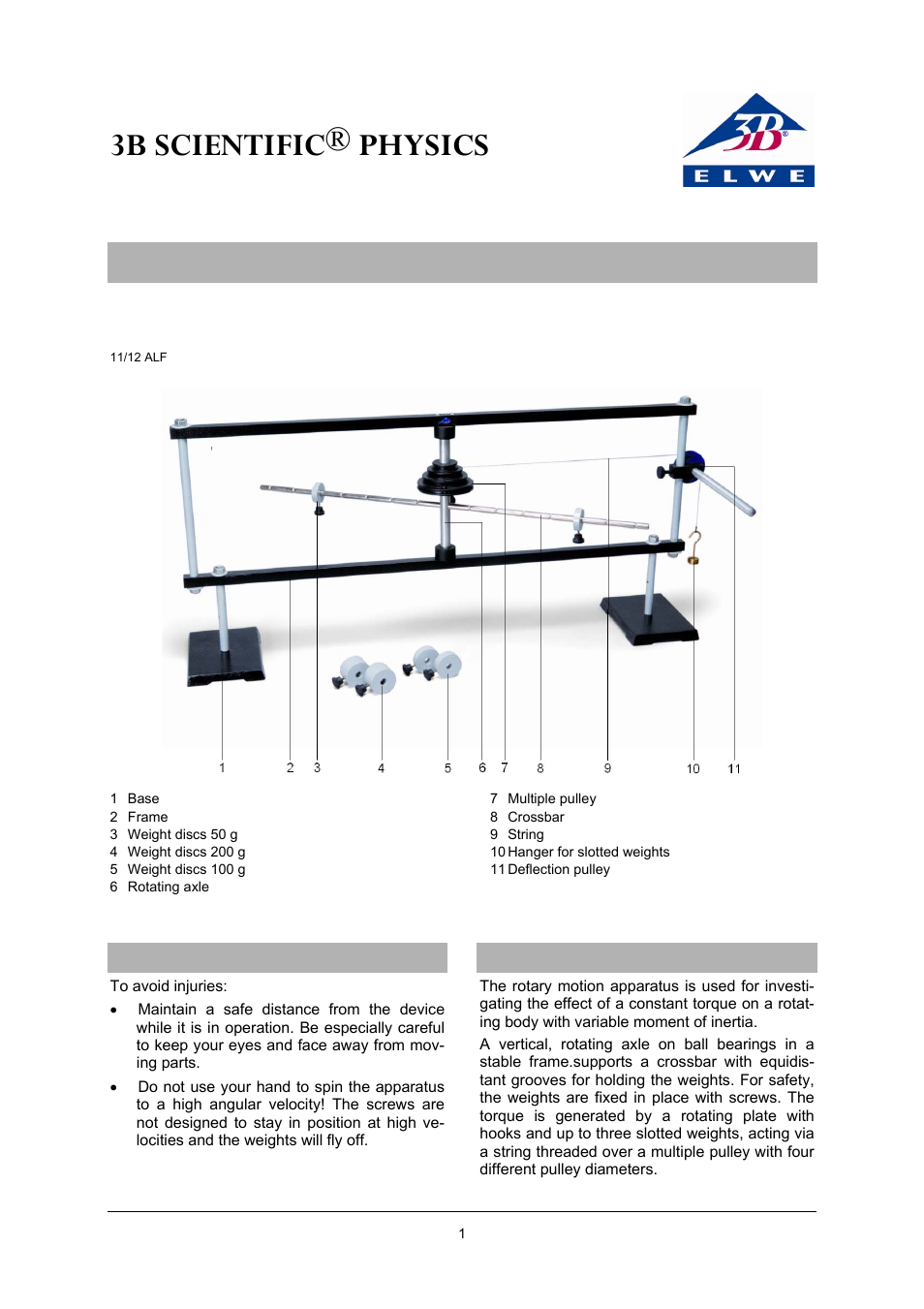 3B Scientific Rotation Apparatus User Manual | 2 pages