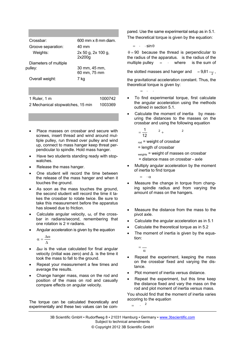 3B Scientific Rotation Apparatus User Manual | Page 2 / 2