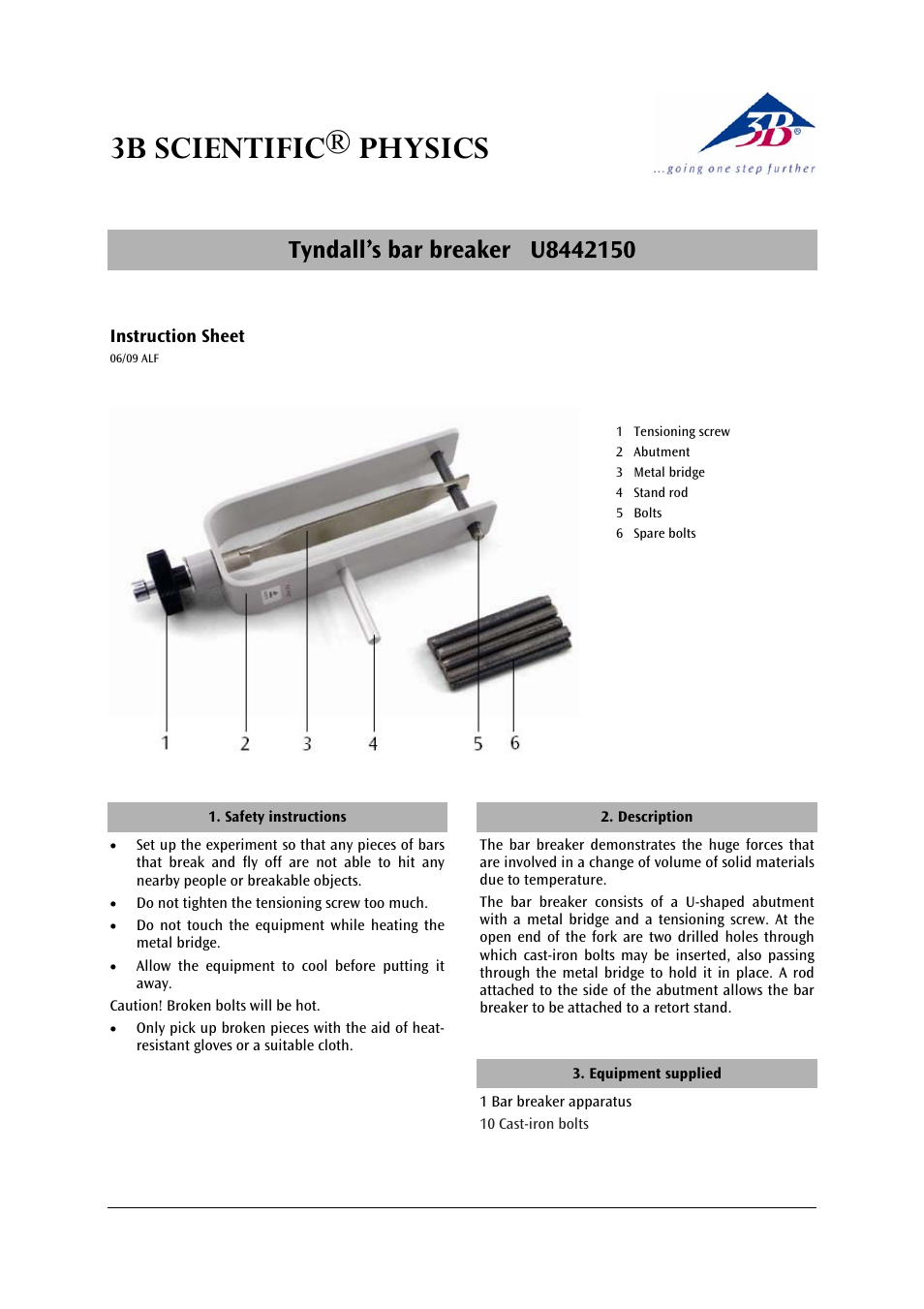3b scientific® physics | 3B Scientific Tyndall's Bar Breaker User Manual | Page 3 / 12