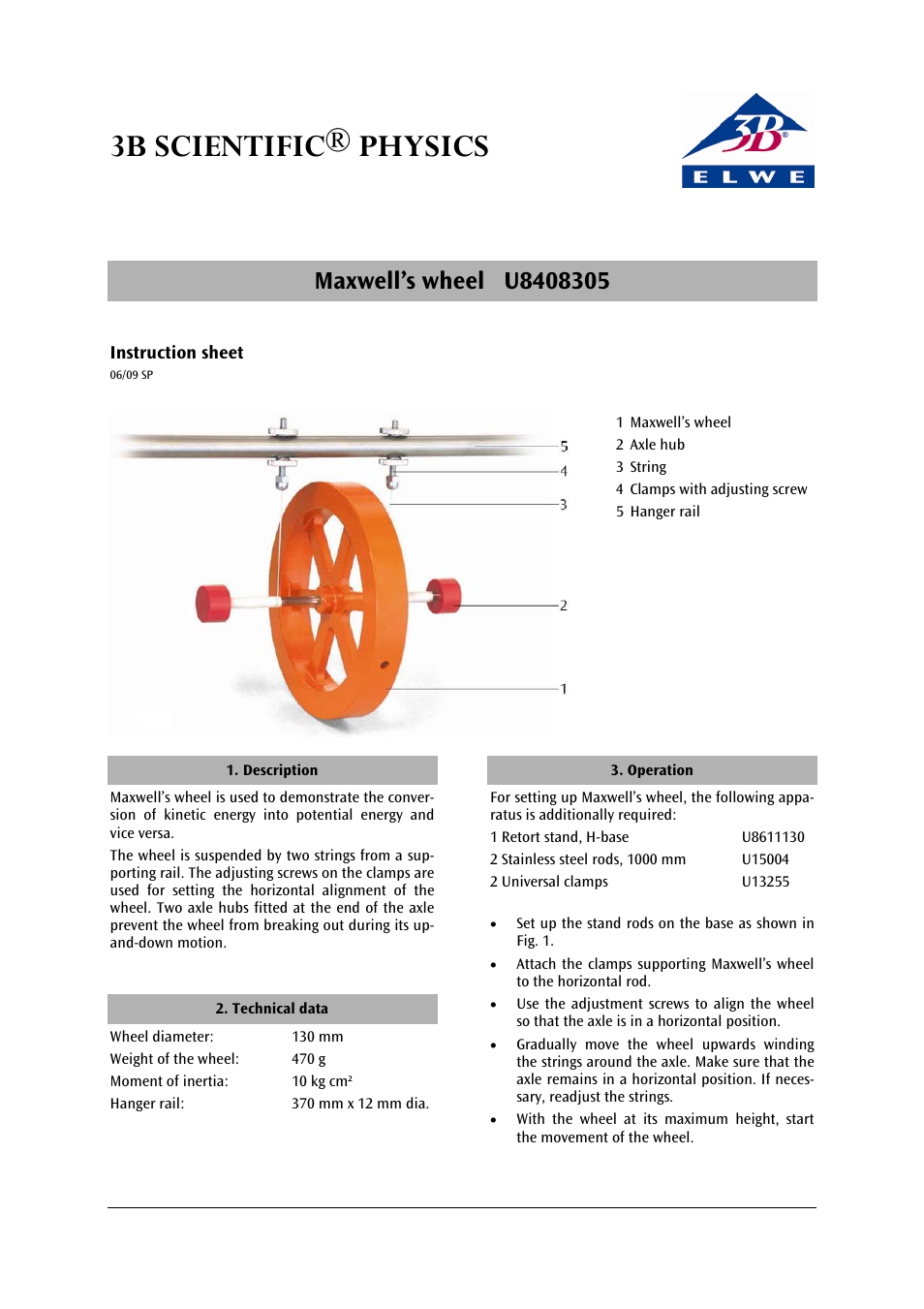 3b scientific® physics | 3B Scientific Maxwell‘s Wheel User Manual | Page 3 / 12
