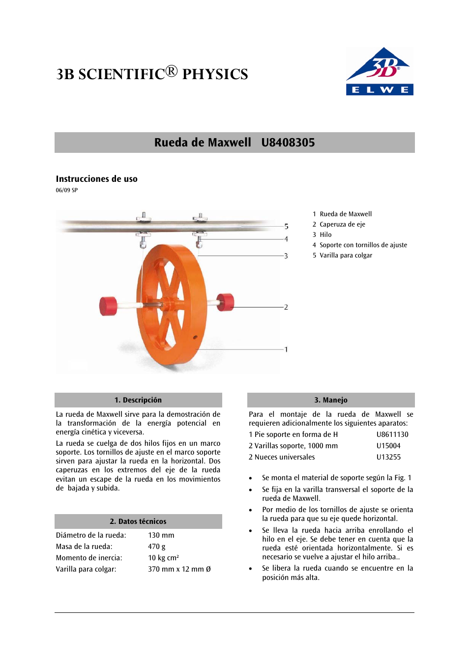 3b scientific® physics | 3B Scientific Maxwell‘s Wheel User Manual | Page 9 / 12