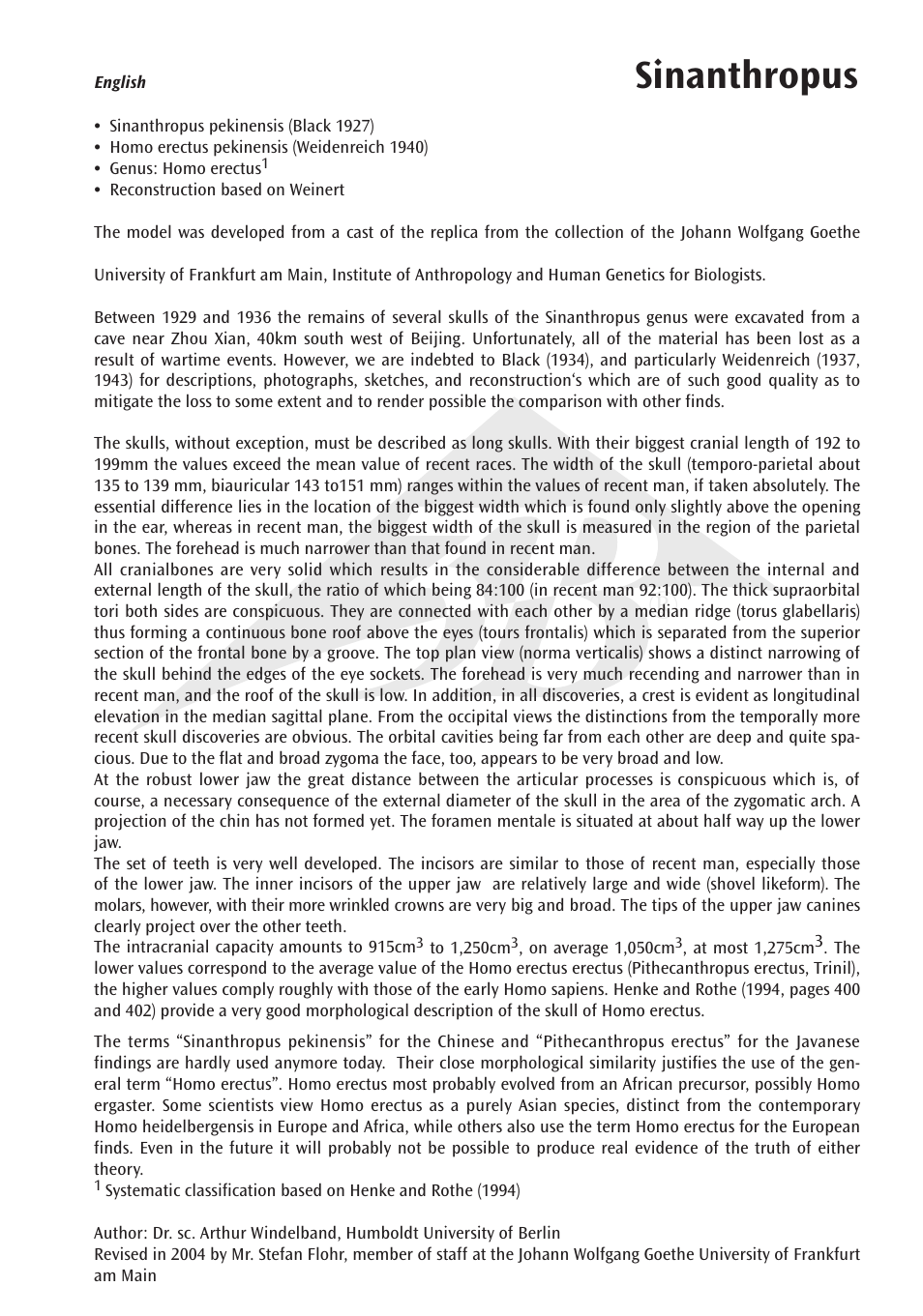 Sinanthropus | 3B Scientific Anthropological Skull Model - Sinanthropus User Manual | Page 3 / 12