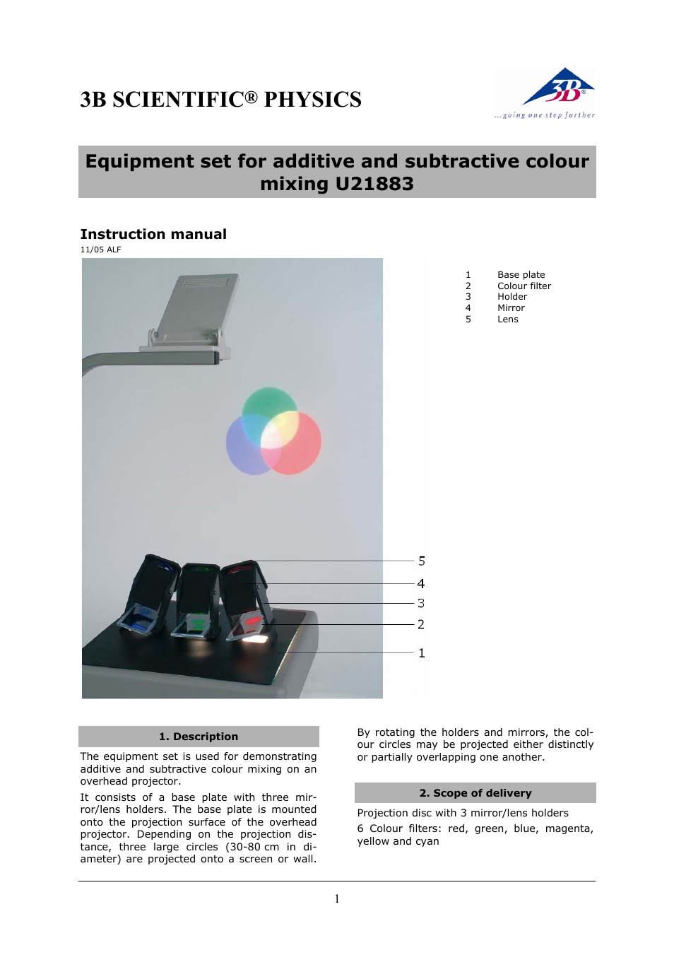 3B Scientific Equipment Set for Colour Mixing User Manual | 2 pages
