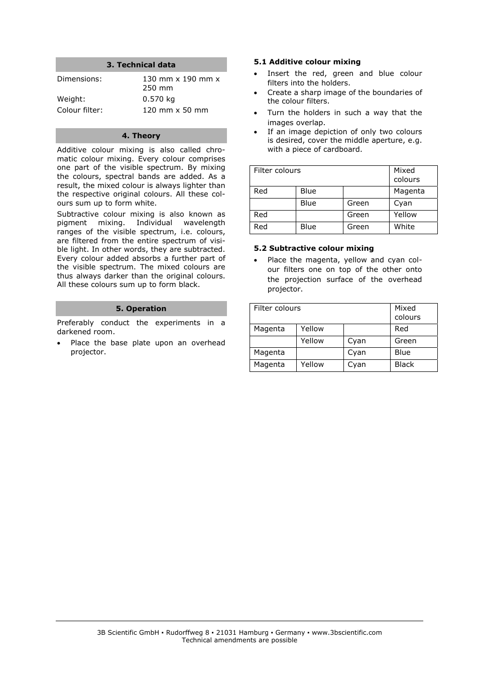 3B Scientific Equipment Set for Colour Mixing User Manual | Page 2 / 2
