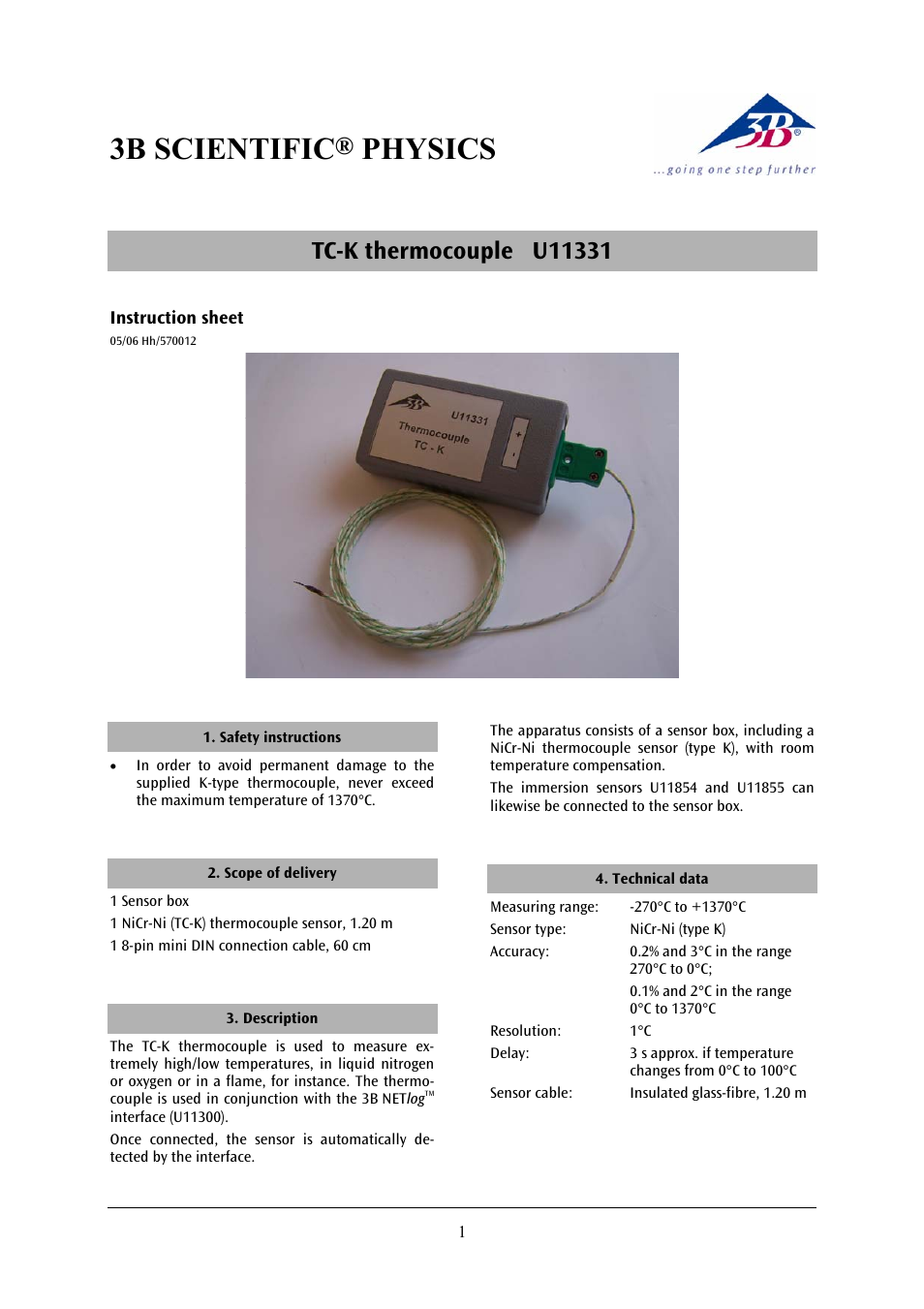 3b scientific, Physics | 3B Scientific Temperature Sensor, TC – K User Manual | Page 3 / 12