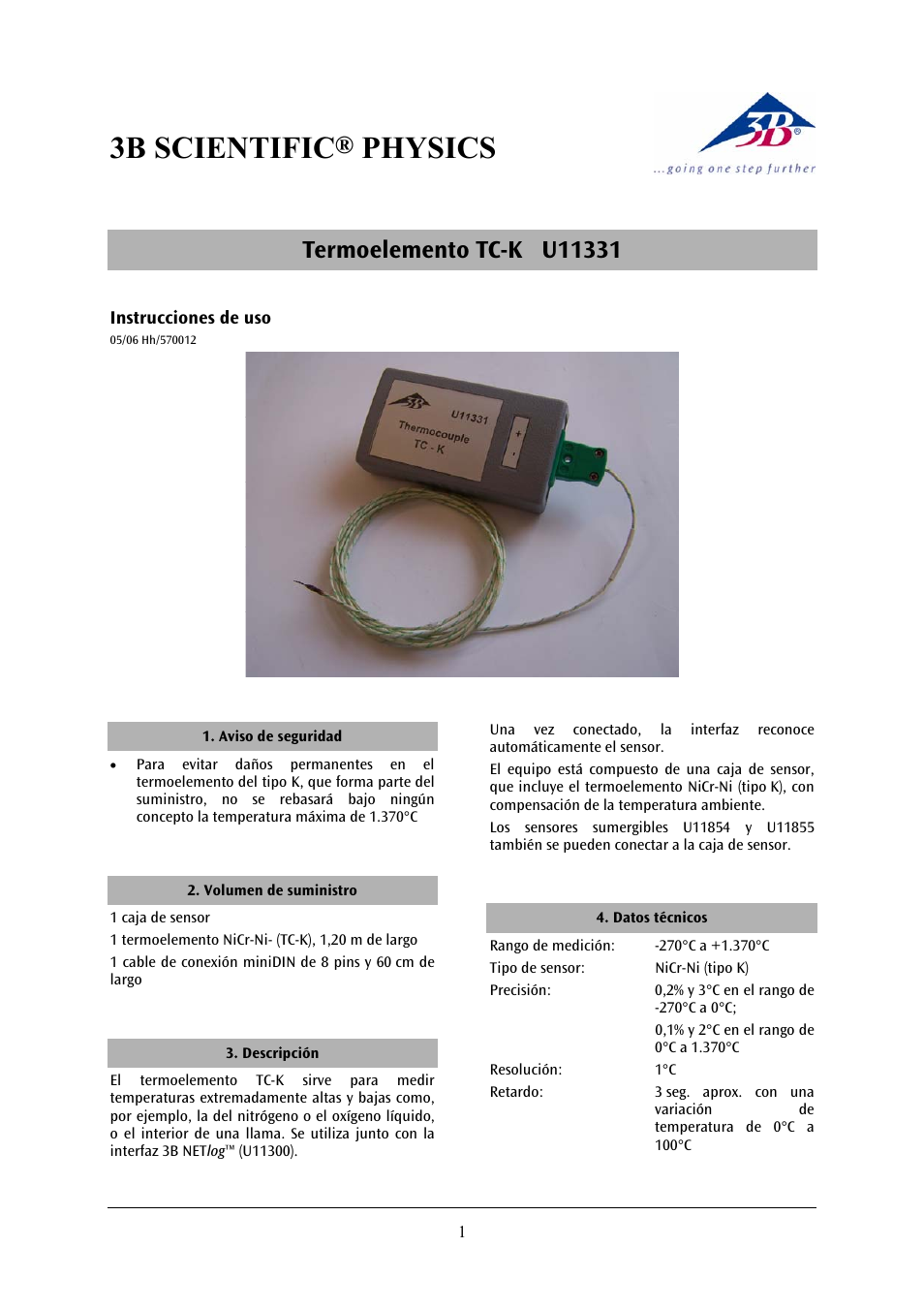 3b scientific, Physics | 3B Scientific Temperature Sensor, TC – K User Manual | Page 9 / 12
