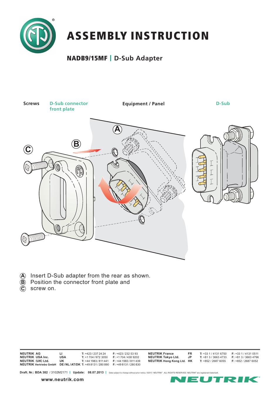 Neutrik NADB15MF-B User Manual | 1 page