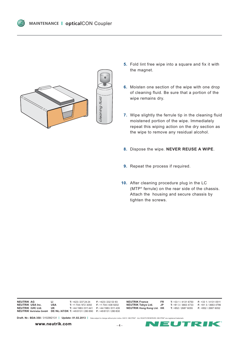 Ioptical con coupler, Maintenance | Neutrik opticalCON Coupler User Manual | Page 4 / 4