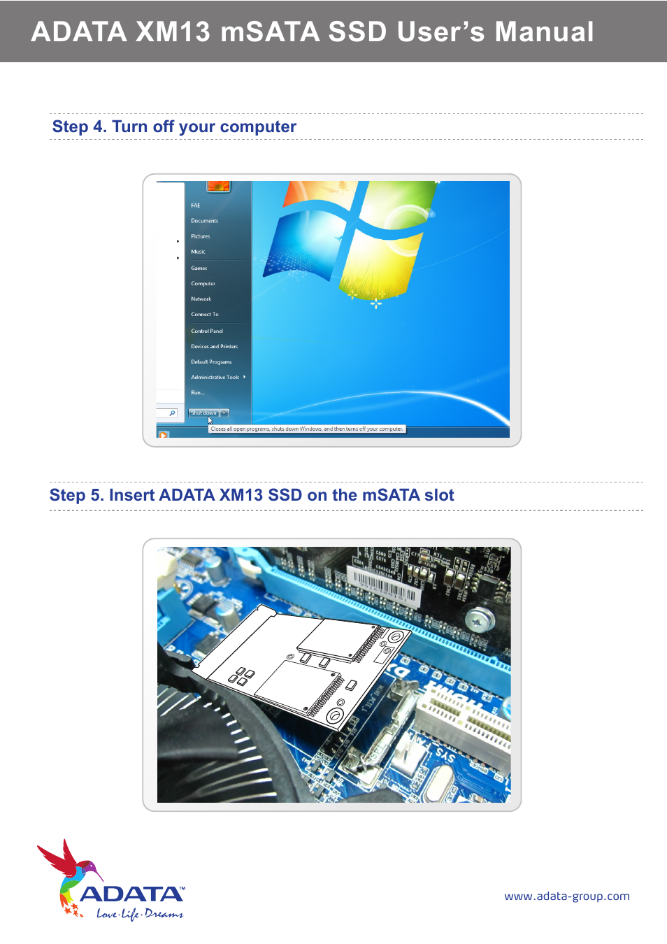 Adata xm13 msata ssd user’s manual | ADATA XM13 User Manual | Page 6 / 9