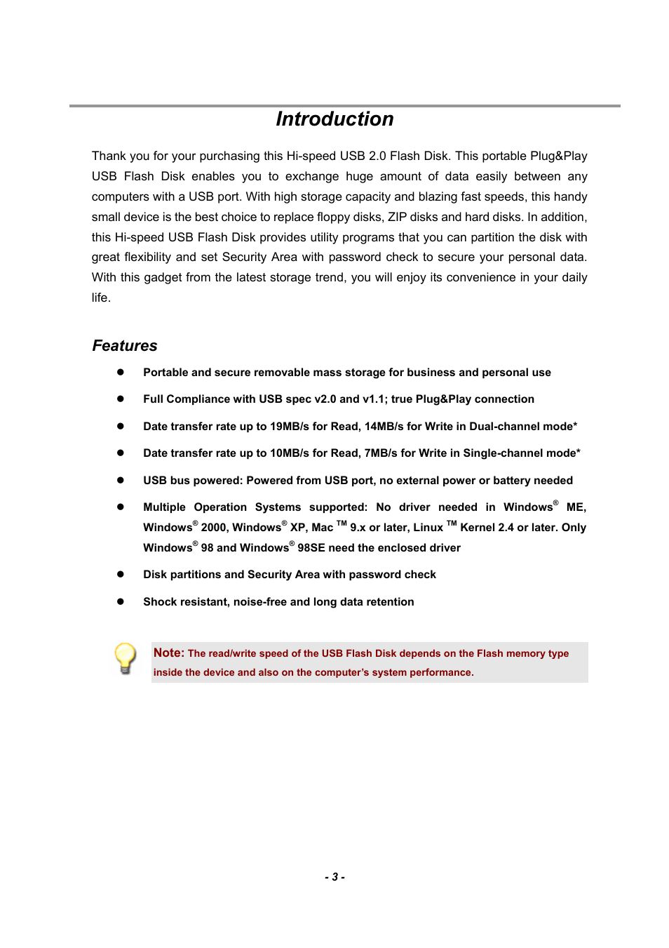 Introduction, Features | ADATA Nobility PD17 User Manual | Page 3 / 15