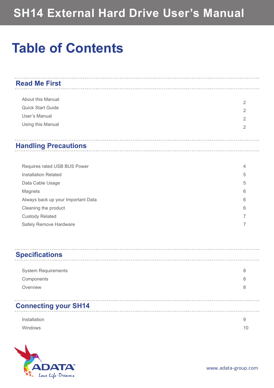 ADATA SH14 User Manual | Page 3 / 18