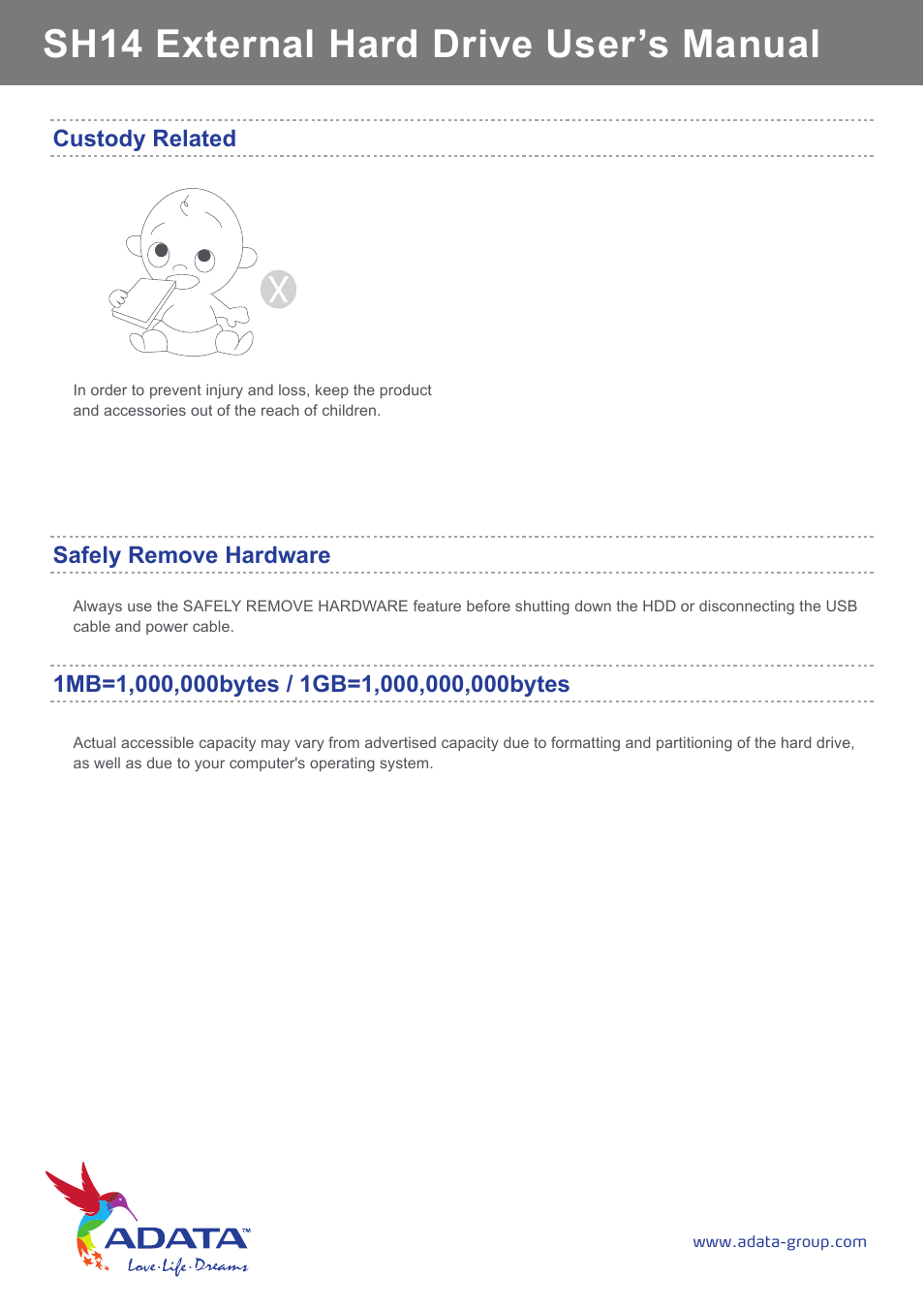 Sh14 external hard drive user’s manual, Custody related safely remove hardware | ADATA SH14 User Manual | Page 7 / 18