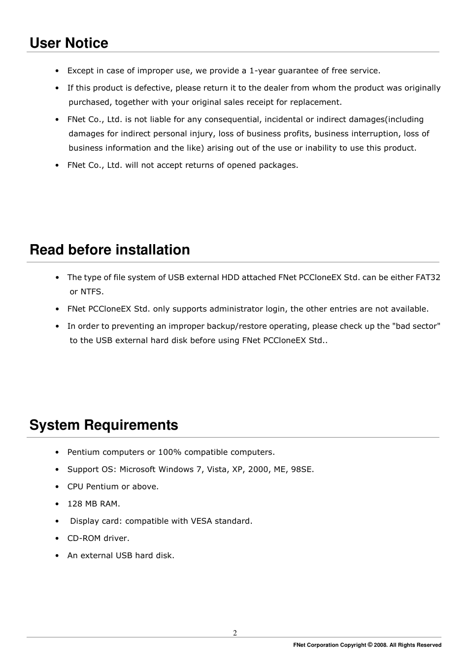 User notice, Read before installation, System requirements | ADATA Elite NH03 User Manual | Page 2 / 27
