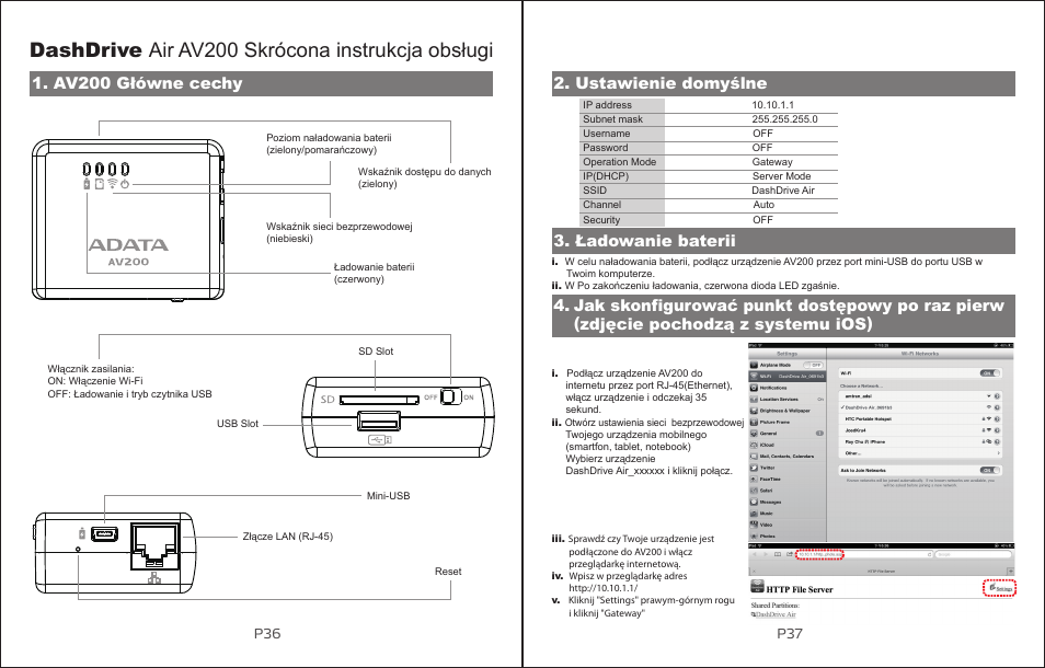 Dashdrive air av200 skrócona instrukcja obsługi, Av200 główne cechy | ADATA DashDrive Air AV200 User Manual | Page 20 / 30
