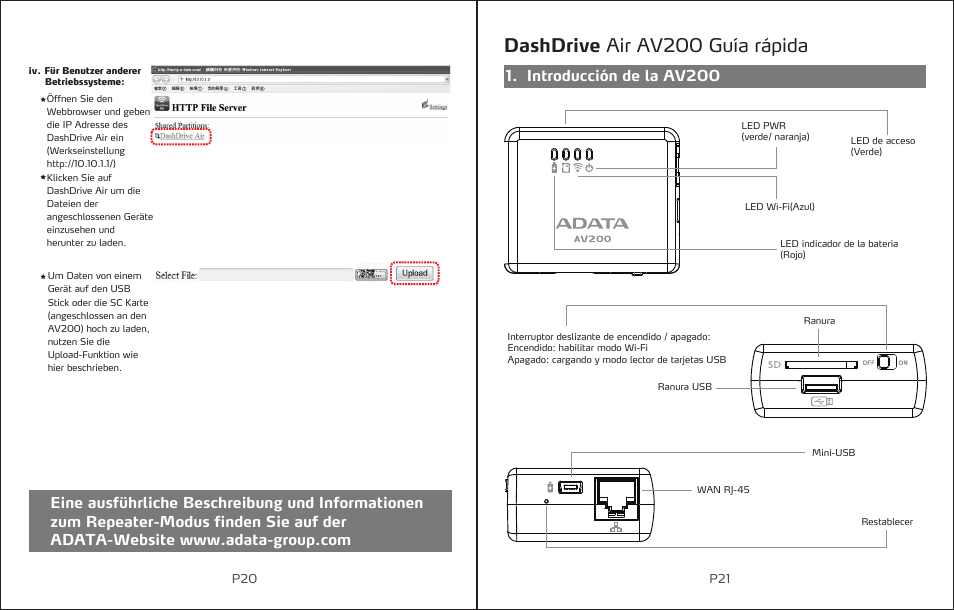 Dashdrive air av200 guía rápida, Introducción de la av200 | ADATA DashDrive Air AV200 User Manual | Page 12 / 27