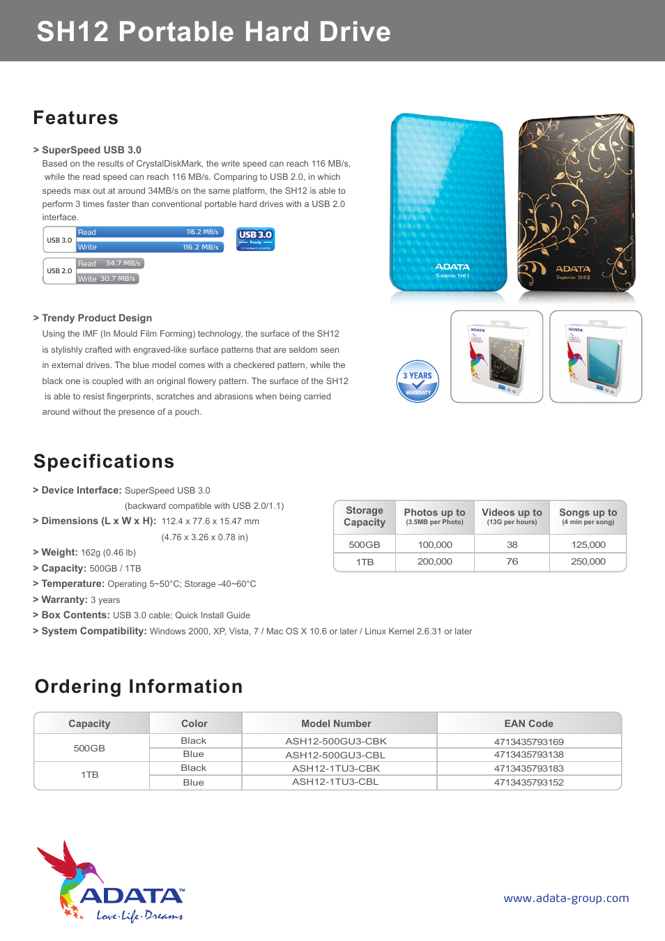 ADATA Superior SH12 USB 3.0 User Manual | 1 page
