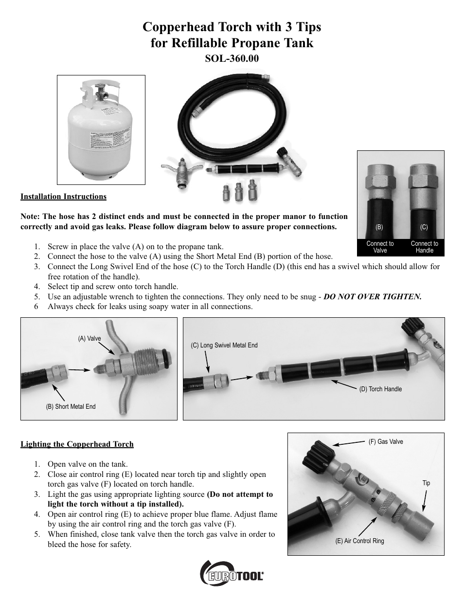 Eurotool Copperhead Torch for Refillable Tank: SOL-360.00 User Manual | 2 pages