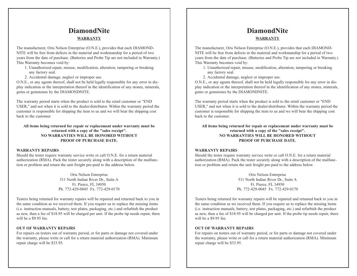 Diamondnite | Eurotool DIA-650.00 DiamondNite Dual Tester User Manual | Page 2 / 2