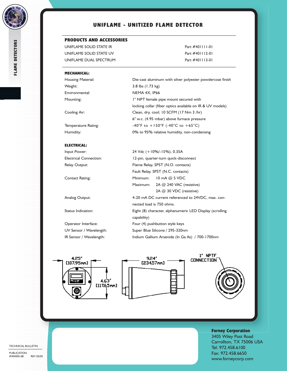 Unifl ame - unitized fl ame detector | Forney UniFlame User Manual | Page 2 / 2
