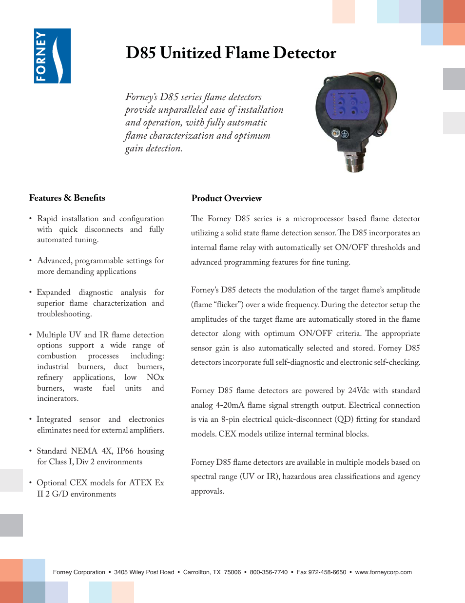 Forney D85 Flame Detector User Manual | 2 pages